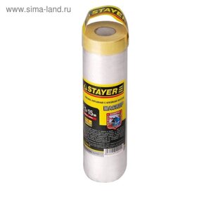 Пленка защитная stayer "professional" 12255-210-15, с клейкой лентой, HDPE, 9мкм, 2,1х15м