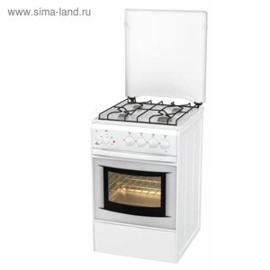 Плита Flama AK 1411 W, комбинированная, 4 конфорки, 50 л, электрическая духовка, белая