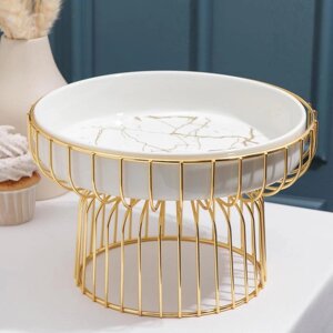 Подставка для десертов керамическая на металлической подставке «Богема. Gold», 2616,5 см, цвет белый