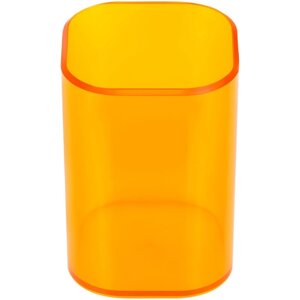 Подставка-стакан для канцелярии СТАММ "Фаворит", пластик, квадратная, оранжевая
