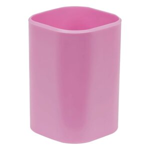Подставка-стакан для канцелярии СТАММ "Фаворит", пластик, квадратная, розовая