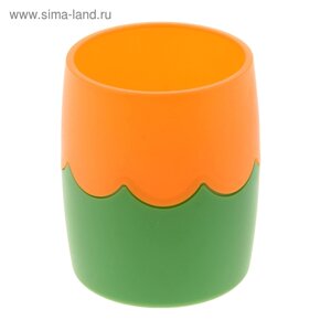 Подставка-стакан для канцелярии, Стамм, школьная, двухцветная, зелено-оранжевая
