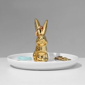 Подставка универсальная керамика "Кролик" 13x12, цвет бело-золотой