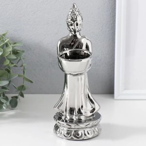 Подсвечник керамика на 1 свечу "Будда" d=4 см серебро 8х11х22,5 см