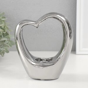 Подсвечник керамика на 1 свечу "Сердце" d=4 см серебро 14,5х6х17 см