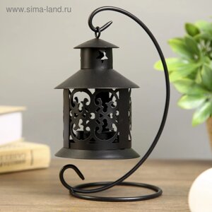 Подсвечник металл 1 свеча "Ажурный фонарик" чёрный 23х14х9,5 см