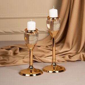 Подсвечник металл, стекло на 1 свечу «Безмятежность» цвет золото 11 х 11 х 21 см