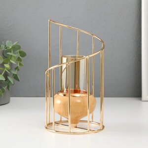 Подсвечник металл, стекло на 1 свечу "Лестница. Эко" d= 5 см золото 10х10х20 см