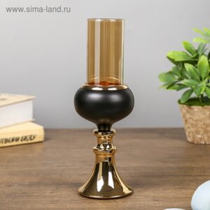 Подсвечник металл, стекло на 1 свечу "Тёмный рыцарь" чёрный матовый с золотом 21х7,5х7,5 см