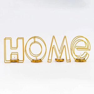 Подсвечник металлический настольный "Home", 13.5 х 42 см, золото