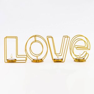 Подсвечник металлический настольный "Love", 13.5 х 42 см, золото