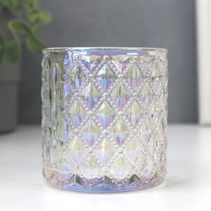 Подсвечник стекло стаканчик на 1 свечу "Ромбики" перламутр 7,5х7х7 см