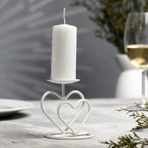 Подсвечник "Валентин 3" металл на 1 свечу, 10х10,7 см, белый