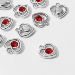 Подвеска «Сердце» 2,42,20,8 см, набор 10 шт. цвет красный в серебре