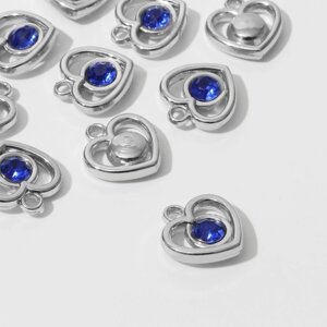Подвеска «Сердце» 2,42,20,8 см, набор 10 шт. цвет синий в серебре