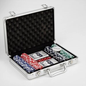 Покер в металлическом кейсе (карты 2 колоды, фишки 200 шт с/номиналом,5 кубиков), 20.5 х 29 см