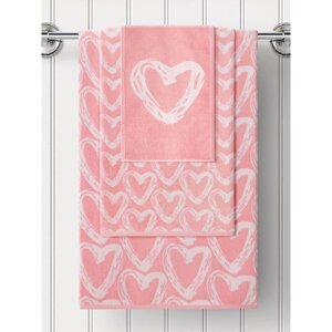 Полотенце махровое Hearts pink, размер 30х50 см, сердечки, розовый