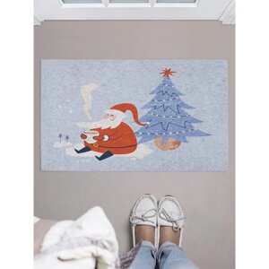 Придверный коврик в прихожую «Дед Мороз под ёлкой», размер 45х75 см