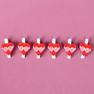 Прищепки декоративные «Сердечки с бантиком» набор 6 шт., 2 11,5 16 см