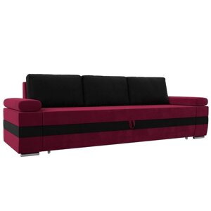 Прямой диван «Канкун», механизм дельфин, микровельвет, цвет бордовый / чёрный