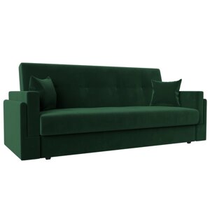 Прямой диван «Лига 015», механизм книжка, велюр, цвет зелёный