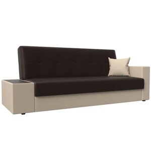 Прямой диван «Лига 020», механизм книжка, стол слева, экокожа, цвет коричневый / бежевый