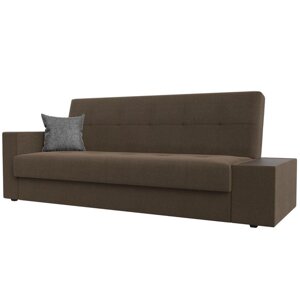 Прямой диван «Лига 020», механизм книжка, стол справа, рогожка, цвет коричневый / серый