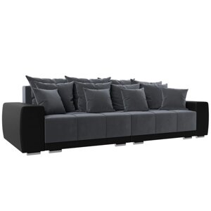 Прямой диван «Лига 028», механизм еврокнижка, НПБ, велюр / экокожа, цвет серый / чёрный