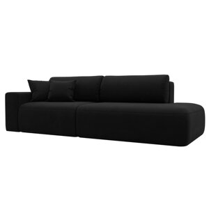 Прямой диван «Лига 036 Модерн», подлокотник слева, еврокнижка, микровельвет, чёрный