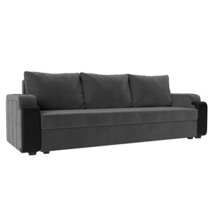 Прямой диван «Николь лайт», механизм еврокнижка, велюр / экокожа, цвет серый / чёрный