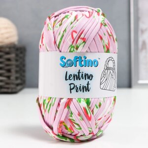 Пряжа трикотажная 95% хлопок, 5% эластан "Lentino Print" 100 гр 30 м цветы на розовом