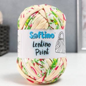 Пряжа трикотажная 95% хлопок, 5% эластан "Lentino Print" 100 гр 30 м розовый на бежевом