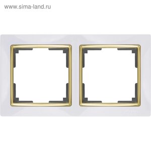Рамка на 2 поста WL03-Frame-02-white-GD, цвет золото, белый