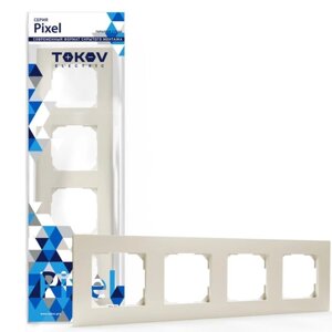 Рамка TOKOV ELECTRIC, Pixel, четырехместная, универсальная, бежевый, TKE-PX-RM4-C02