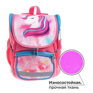 Ранец школьный Стандарт, 36 х 26 х 16 см, мешок для обуви 40 х 32 см, Calligrata П "Единорог", розовый