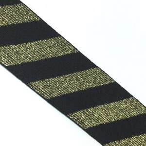 Резинка №23, ширина 4 см, длина 1 метр, цвет чёрный, золото полосы люрекс
