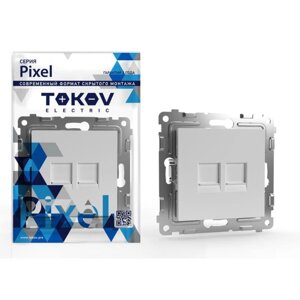 Розетка компьютерная TOKOV electric, pixel, мех. 2 места, RJ45, кат. 5E, белый TKE-PX-RC2-C01