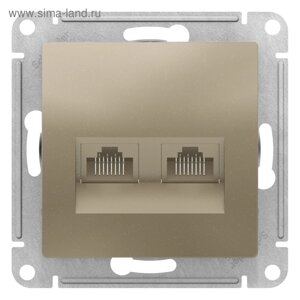 Розетка SE ATLASDESIGN, двойная, компьютерная, RJ45+RJ45, кат. 5E, механизм, цвет шампань