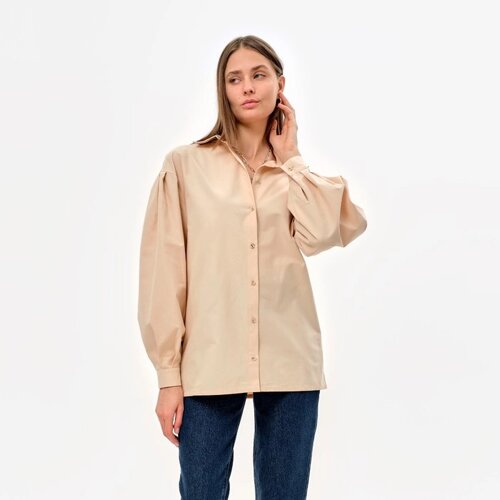 Рубашка женская с объёмными рукавами MINAKU: Casual Collection цвет бежевый, размер 42