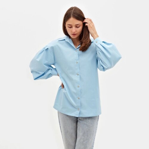 Рубашка женская с объёмными рукавами MINAKU: Casual Collection цвет голубой, р-р 48