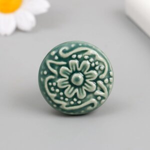 Ручка для шкатулки керамика, металл "Цветок" зелёная 3,4х3,4х3,4 см