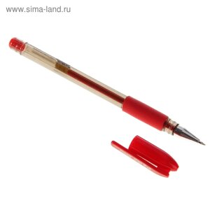 Ручка гелевая, 0.7 мм, красный стержень, тонированный корпус, с резиновым держателем
