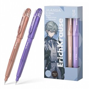 Ручка гелевая ErichKrause "G-Glass Stick Manga" черная, игольчатый узел 0.5 мм, увеличенный запас чернил, микс