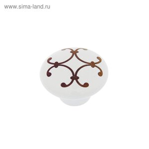 Ручка кнопка LACE Ceramics 009, d=38 керамическая, белая с рисунком
