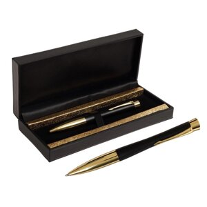 Ручка подарочная шариковая Calligrata, в кожзам футляре ПБ U, поворотная, корпус черный с золотом