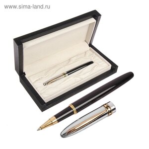 Ручка подарочная, шариковая "Грань", в кожзам футляре, корпус чёрный/серебристый