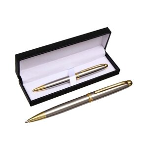 Ручка подарочная, шариковая "Классика" в кожзам футляре, поворотная, корпус серебро с золотым
