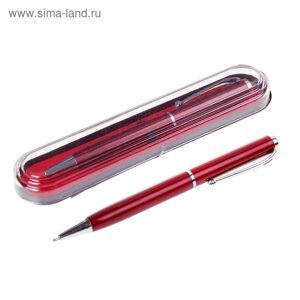 Ручка подарочная, шариковая "Классика" в пластиковом футляре, поворотная, бордовая с серебристыми вставками