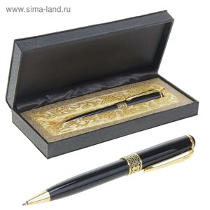 Ручка подарочная, шариковая "Респект" в кожзам футляре, чёрно-золотистая