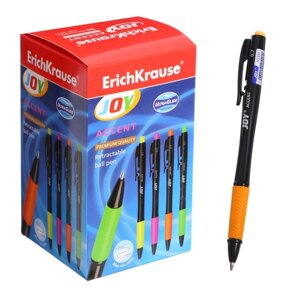 Ручка шариковая автоматическая ErichKrause JOY Accent, Ultra Glide, узел 0,7 мм, резиновый упор, супер-мягкое письмо, цвет чернил синий, МИКС